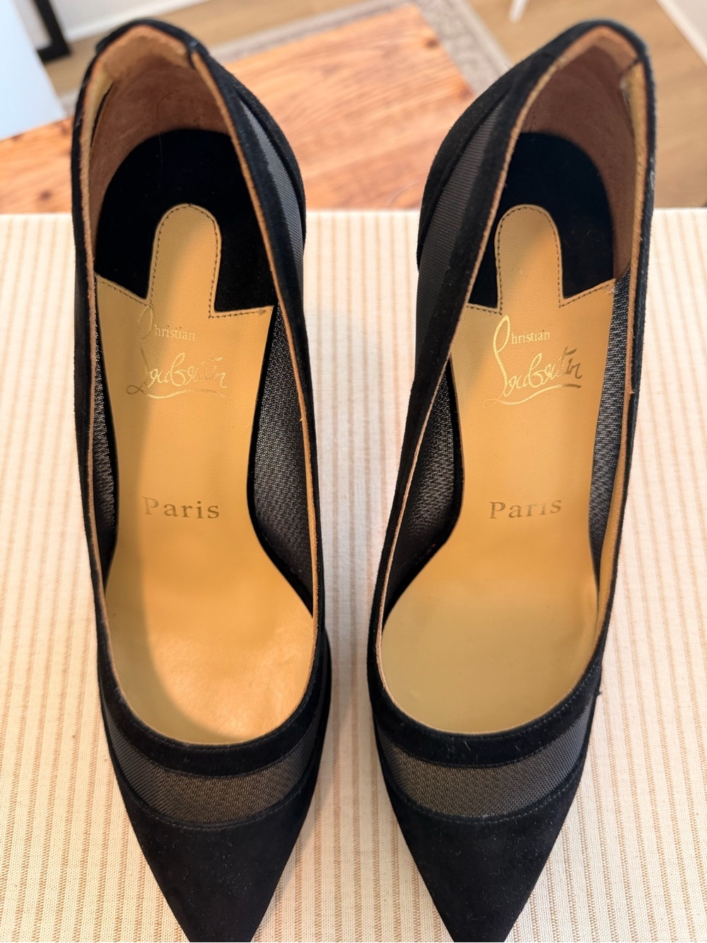 Black Louboutin Galativi 85 Nappa/Rete Mesh Pointed-Toe Stiletto Heels - Picture 5 of 10